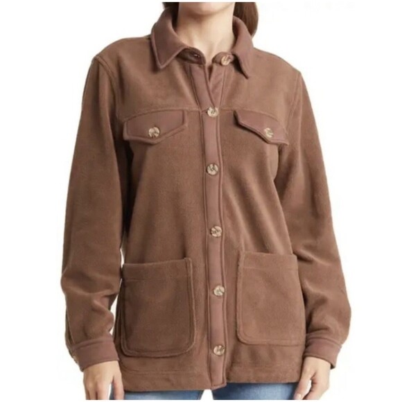 Blank NYC Tops - Blank NYC Shacket Brown Fleece Button Front Cozy Soft Boho L